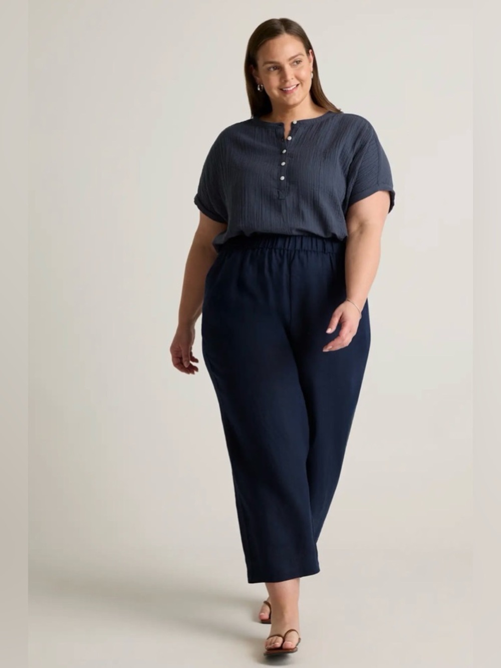 QUINCE 100% Organic Cotton Gauze Roll Sleeve Shirt Indigo Blue Size 3X - Picture 4 of 16